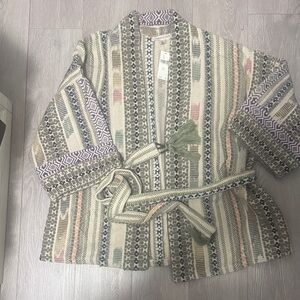 Geometric Multicolor Kimono Jacket with Belt